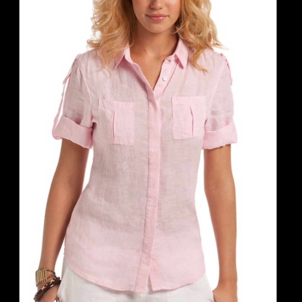 *NEW* ISLAND COMPANY pink linen button up shirt
